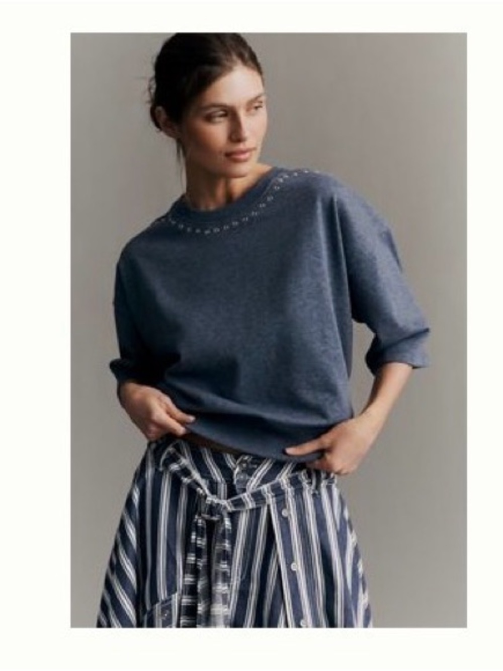 Maeve NWT Jasper Studded Detail Top Heather Blue XL - 3/4 Sleeve